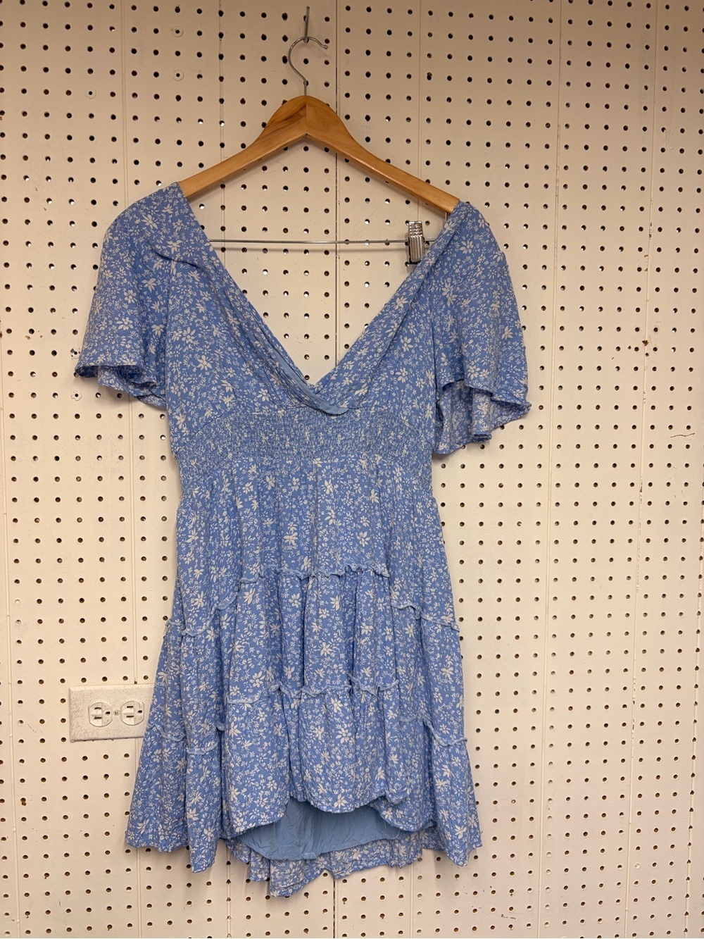 Altar'd State Light Blue Floral High-Low Tiered Dress